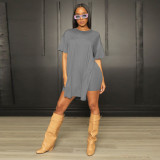 SC Solid Color Split Long Tops And Shorts Two Piece Set ME-8512