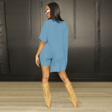 SC Solid Color Split Long Tops And Shorts Two Piece Set ME-8512