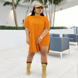 SC Solid Color Split Long Tops And Shorts Two Piece Set ME-8512