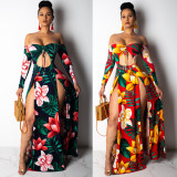 SC Long Sleeve Off Shoulder Irregular Split Maxi Dress FSXF-85