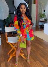 SC Long Sleeve Print Shirt Two Piece Shorts Set TE-4685