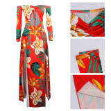 SC Long Sleeve Off Shoulder Irregular Split Maxi Dress FSXF-85