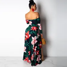 SC Long Sleeve Off Shoulder Irregular Split Maxi Dress FSXF-85