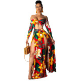 SC Long Sleeve Off Shoulder Irregular Split Maxi Dress FSXF-85
