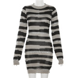 SC Color Block Stripe Long Sleeve Mini Dress GZJQ-W23D32601