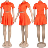 SC Short Sleeve Solid Pleated Skirt Two Piece Set BMF-010