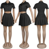 SC Short Sleeve Solid Pleated Skirt Two Piece Set BMF-010