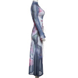 SC Print See Through Hollow Out Maxi Dress GZJQ-K23D41769