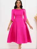 SC Solid Color 3/4 Sleeve Big Swing Midi Dress GATE-413