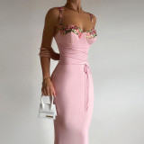 SC Flower Patchwork Sling Bandage Dress FL-23577