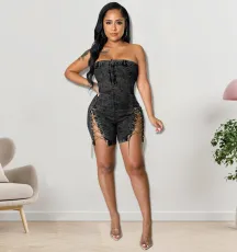 SC Wear Copper Chain Sexy Strapless Denim Dress GDAM-218117