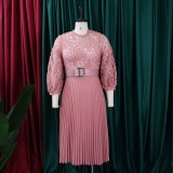 SC Lace Hollow Out Patchwork Solid Midi Dress GATE-254