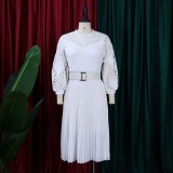SC Lace Hollow Out Patchwork Solid Midi Dress GATE-254