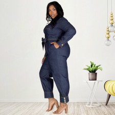 SC Plus Size V-Neck Casual Denim Jumpsuit GDAM-21863