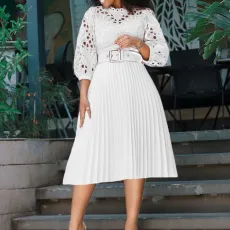 SC Lace Hollow Out Patchwork Solid Midi Dress GATE-254