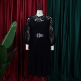 SC Lace Hollow Out Patchwork Solid Midi Dress GATE-254