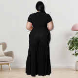 SC Plus Size Solid Tie Up Short Sleeve Two Piece Pant Set GDAM-218191