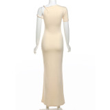SC Solid Color Slash Neck Slim Maxi Dress DLSF-24D43826