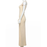 SC Solid Color Slash Neck Slim Maxi Dress DLSF-24D43826