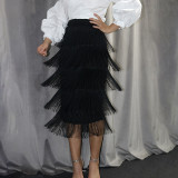 SC Plus Size Solid Color Tassel Patchwork Half Body Skirt GKEN-200303