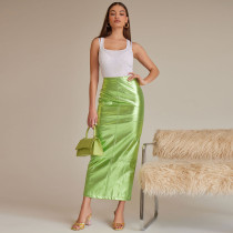 SC Patchwork Split PU Leather Half Body Skirt GFRT-7662SG