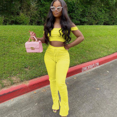 SC Solid One Shoulder Casual Two Piece Pants Set GFYX-3568