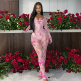 SC Lace See Through Long Sleeve Tight Jumpsuit GZJQ-K24Q42881