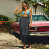 SC Patchwork Split PU Leather Half Body Skirt GFRT-7662SG