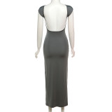 SC Solid Color Backless Slim Maxi Dress GZJQ-K23D39603
