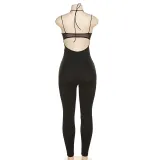 SC Sleeveless Halter Tie Up Backless Patchwork Jumpsuit GZJQ-K23Q28380