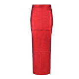 SC Patchwork Split PU Leather Half Body Skirt GFRT-7662SG