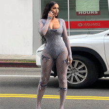SC Lace See Through Long Sleeve Tight Jumpsuit GZJQ-K24Q42881