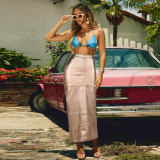 SC Patchwork Split PU Leather Half Body Skirt GFRT-7662SG