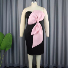SC Sexy One Shoulder Color Contrast Bowknot Gown Dress GKEN-030304