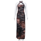 SC Tie Dye Print Sleeveless Backless Split Maxi Dress GFRT-7925DG
