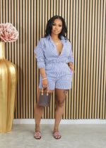 SC Casual Stripe Long Sleeve Shirt 2 Piece Set BGN-340