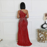 SC Hot Drill Slash Shoulder High Split Evening Dress CYA-901195