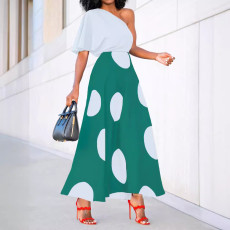 SC Casual Polka Dot Print Slash Shoulder Midi Dress SFY-2771