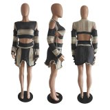 SC Hollow Out Color Block Irregular Skirt Set GCNF-0219