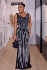 SC Sleeveless V Neck Hot Drill Maxi Dress NY-3187