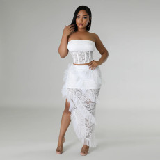 SC Sexy Solid Wrap Chest Top Twp Piece Skirt Set CYA-901206