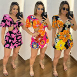 SC Printed Hollow Out Ruffle Sleeve Romper NY-10786