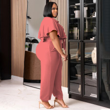 SC Plus Size Solid Tie Up Casual Two Piece Pants Set NNWF-7984
