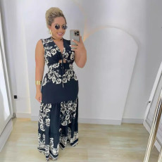 SC Printed Patchwork Tie Up Hollow Out Sleeveless Maxi Dress NY-10781