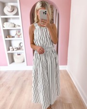 SC Stripe Sleeveless Crisscross Straps Maxi Dress NY-10782