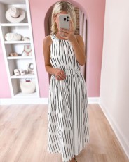 SC Stripe Sleeveless Crisscross Straps Maxi Dress NY-10782