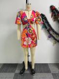 SC Printed Hollow Out Ruffle Sleeve Romper NY-10786