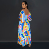 SC Print Backless Press Pleated Maxi Dress BY-6879