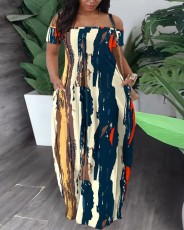 SC Casual Print Off Shoulder Maxi Dress GSRX-9059