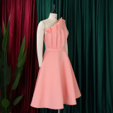 SC Slant Neck Pleated Sleeveless Party Dress GMLF-3200